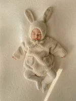 [66-90cm] ポケット付き ボア ロンパース - Image 3