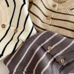 [66-90cm] ボーダー ニットトップス&サロペット 2点セット - Image 15