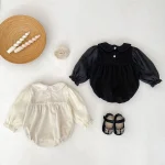 [66-90cm] ノーカラーコーデュロイ ロンパース - Image 4