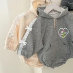 [66-90cm] リボン ハート柄 ロンパース - Image 7