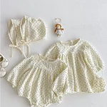 [66-110cm] ドットボンネット付き ロンパースor ワンピース