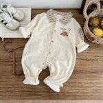 [66-90cm] チェック襟 車プリント オールインワン - Image 7