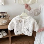 [73-110cm] フラワー&ウサギ 刺繡 アウター - Image 13