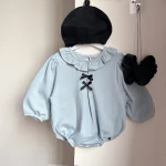 [66-90cm] リボン フリル襟 ロンパース