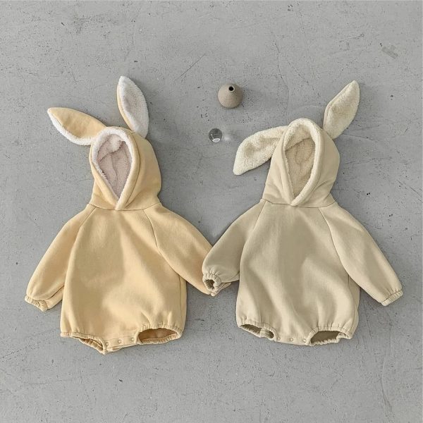 [66-90cm] ウサギ耳 フード付き ロンパース