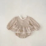 [66-90cm] 小花柄 リネン ロンパース - Image 11