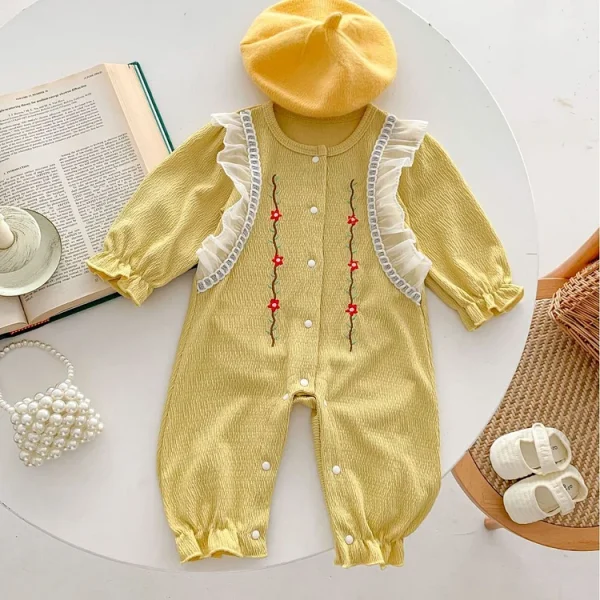 [66-100cm]オールインワン 花柄 刺繍 おしゃれ ベビー服