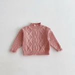 [80-130cm] ハイネック ゲーブル編み セーター - Image 3