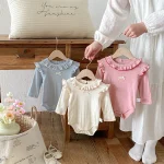 [66-90cm] リボン 肩フリル ロンパース - Image 6