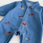 [66-100cm] 犬刺繡 デニム オールインワン - Image 10