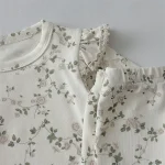 [66-90cm]花柄 帽子付き ロンパース  + ボトムス - Image 9