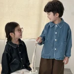 [80-150cm] ポケット付き デニム アウター - Image 3