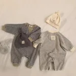 [66-90cm] 韓国風 ボーダー ロンパース - Image 2