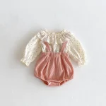 [66-100cm] 丸襟 小花柄 トップス & サロペット ロンパース - Image 7