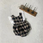 [66-90cm]チェック柄 ロンパース