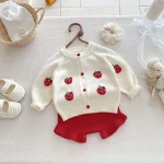 [66-90cm]2点セット 韓国風 イチゴ カーディガン&ボトムス - Image 7