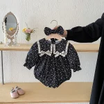 [66-140cm] リボン 小花柄 ロンパース or ワンピース - Image 7