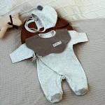 [59-80cm] 帽子付き 涎掛け ロンパース 3点セット - Image 6