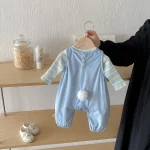 [66-100cm] カモデザイン サロペット & ボーダー シャツ 2点セット - Image 4