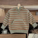 [66-100cm]フード付き ボーダーセーター