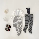 [73-100cm] ボーダー サロペット タイツ - Image 11