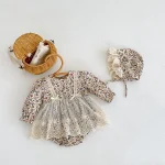 [66-90cm] ワンピース風 花柄 ロンパース