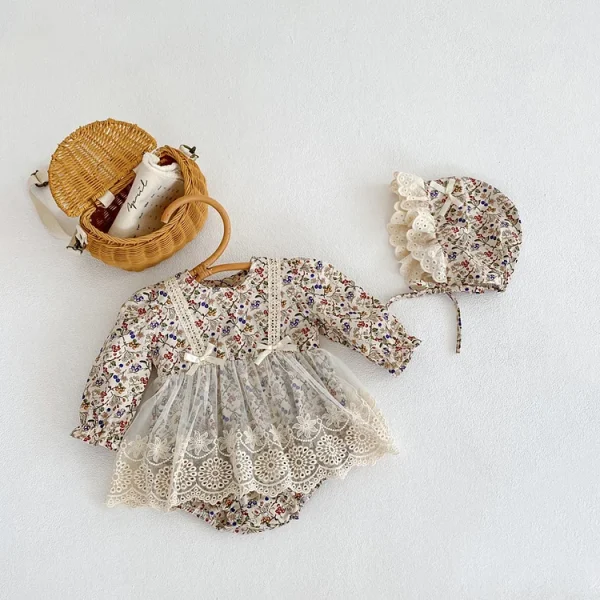 [66-90cm] ワンピース風 花柄 ロンパース