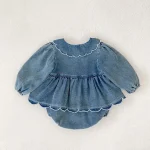 [66-90cm] フリルデニム ロンパース - Image 2