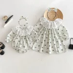 [66-140cm]ワンピース OR ロンパースレース襟リボン柄 可愛い - Image 6