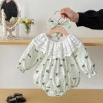 [66-140cm]ワンピース OR ロンパースレース襟リボン柄 可愛い - Image 7