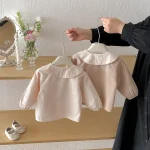 [73-110cm]シャツ 丸襟 花刺繡 シンプル 定番 ディリー - Image 3