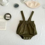 [66-100cm] フリル襟 小花柄 トップス&サロペット ロンパース - Image 4