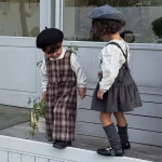 [73-100cm] 韓国風 チェック サロペット - Image 2