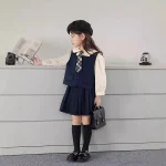 [90-140cm] フォーマル ネクタイ付き シャツ&ベスト&スカート 3点セット - Image 7