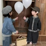 [80-140cm] スタンドカラー 前開き デニム セットアップ - Image 7