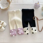 [66-100cm] ボンボン付き カラー切り替え レギンス