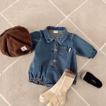 [66-90cm]デニムロンパース カジュアル 定番 折り襟 ベビー服 - Image 8