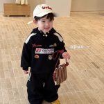 [90-140cm]プリント 裏起毛 フード付き パーカー+パンツ セットアップ