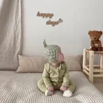 [66-90cm] 帽子付き ボーダー オールインワン - Image 7