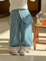 [90-140cm] 取り外し可能 スカート デニム パンツ - Image 7