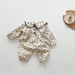 [66-100cm]オールインワン 丸襟 ハート柄 おしゃれ ロンパース - Image 13