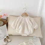 [66-90cm] 花柄 刺しゅう ロンパース - Image 8