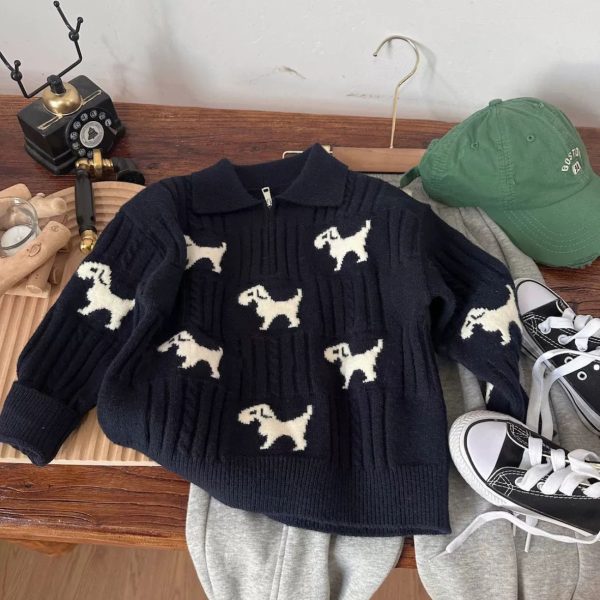 [90-140cm] 犬柄 快適 ニット セーター