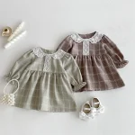 [73-110cm] レース襟 チェック ワンピース