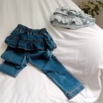 [90-150cm]デニムパンツ フリル付き 7分丈 カジュアル 履きやすい ボトムス - Image 14