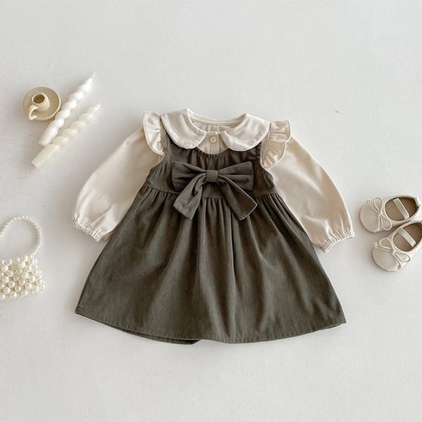 [80-130]サロペットワンピースorブラウス リボン付き シンプル