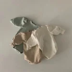 [66-90cm] 韓国風 パフスリーブ リブ ロンパース