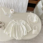 [66-110cm] ドットボンネット付き ロンパースor ワンピース - Image 3