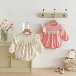 [66-90cm] フリル スクエア ロンパース