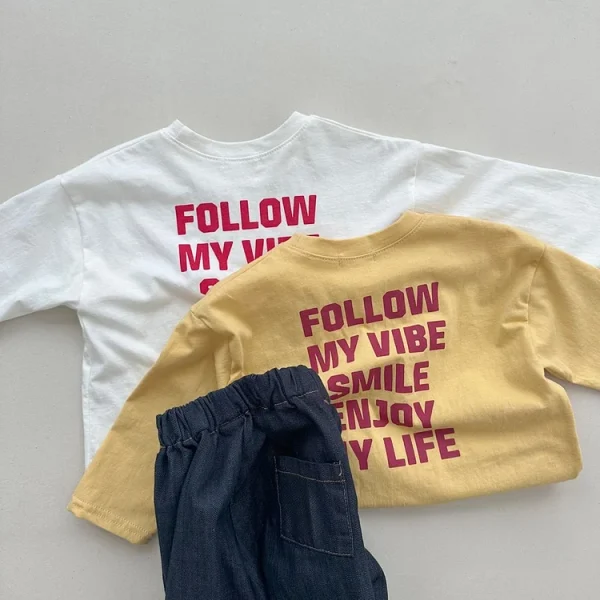 [80-130cm]Tシャツ 韓国風 英字 プリント ルーズ トップス